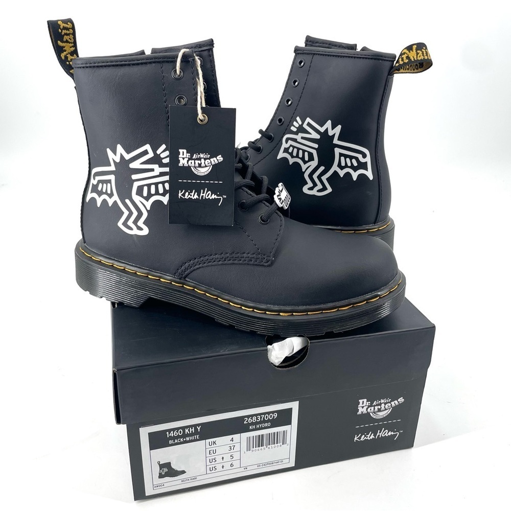 Dr. Martens 1460 Keith Haring Black Hydro Leather Lace Up Combat Boot NEW